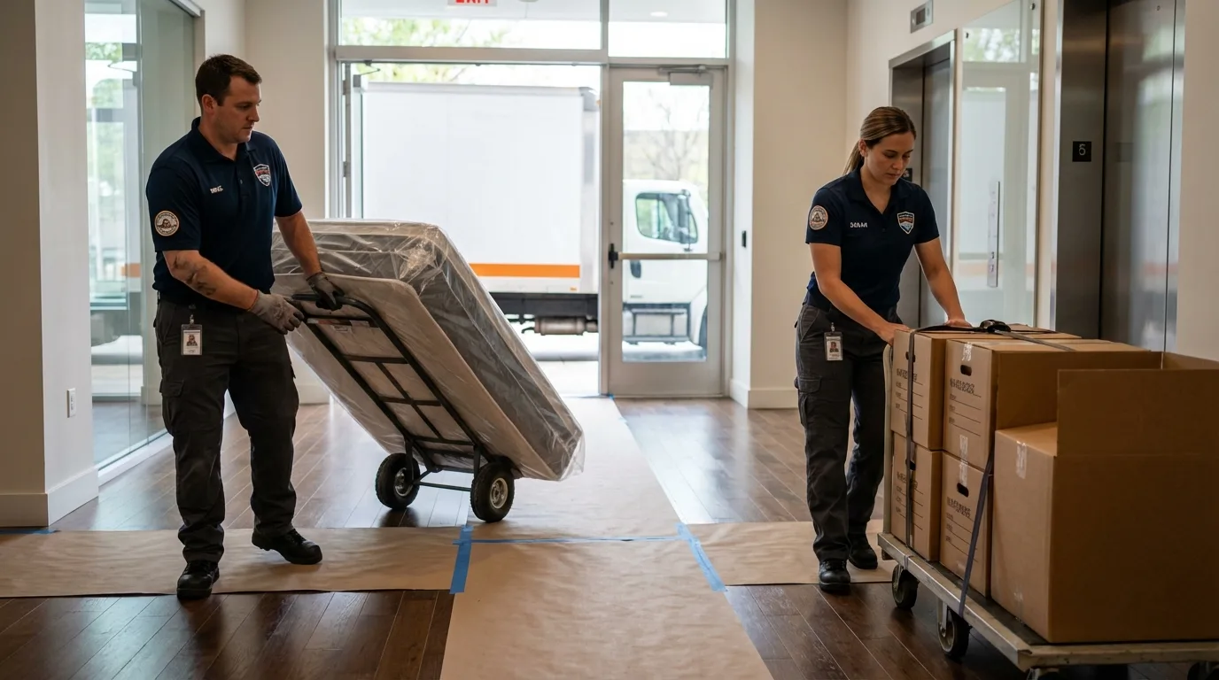 Professional apartment movers loading elevator in Piscataway, NJ